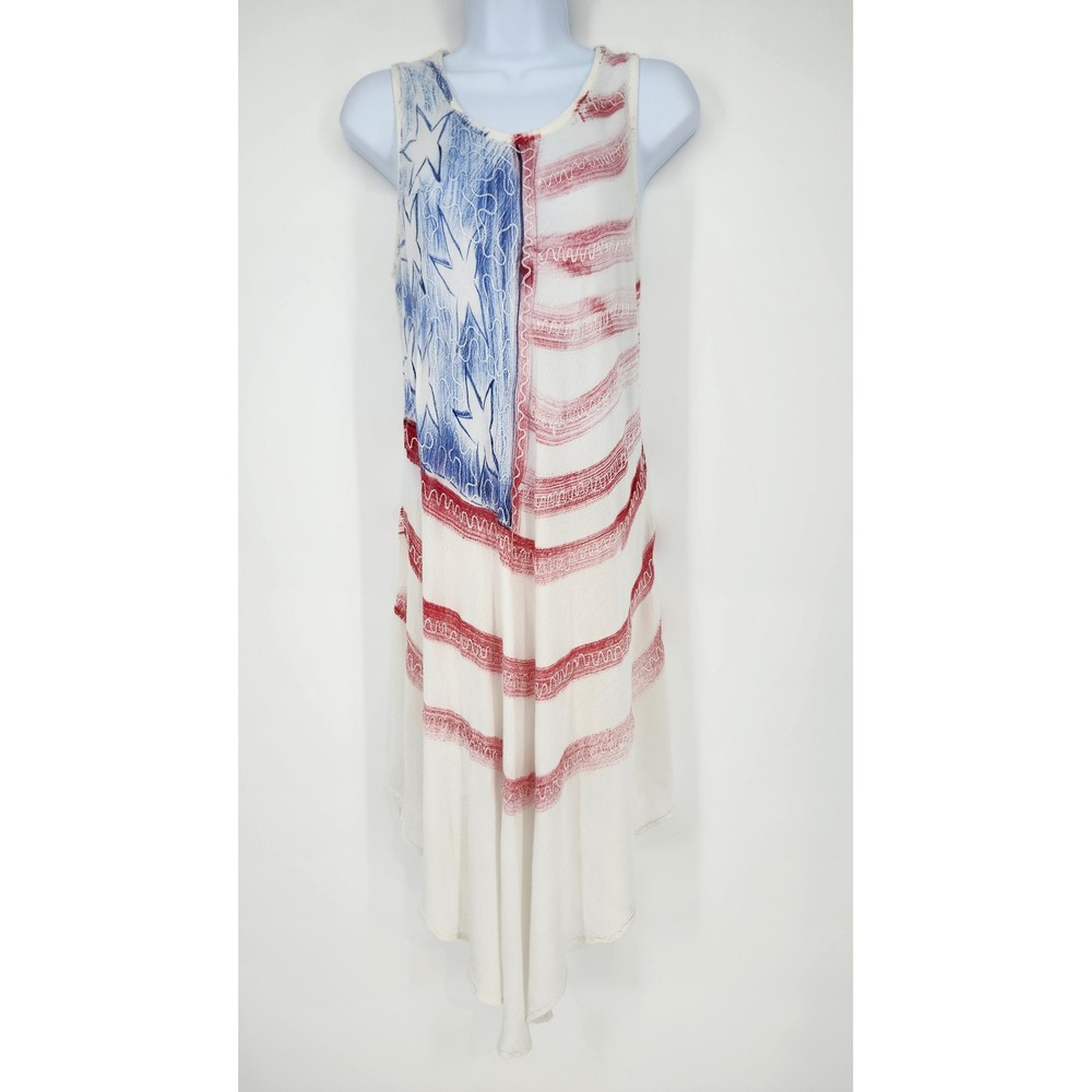 Royal Paisley American Flag Sleeveless Tunic Top‎ Womens OS Patriotic Holiday